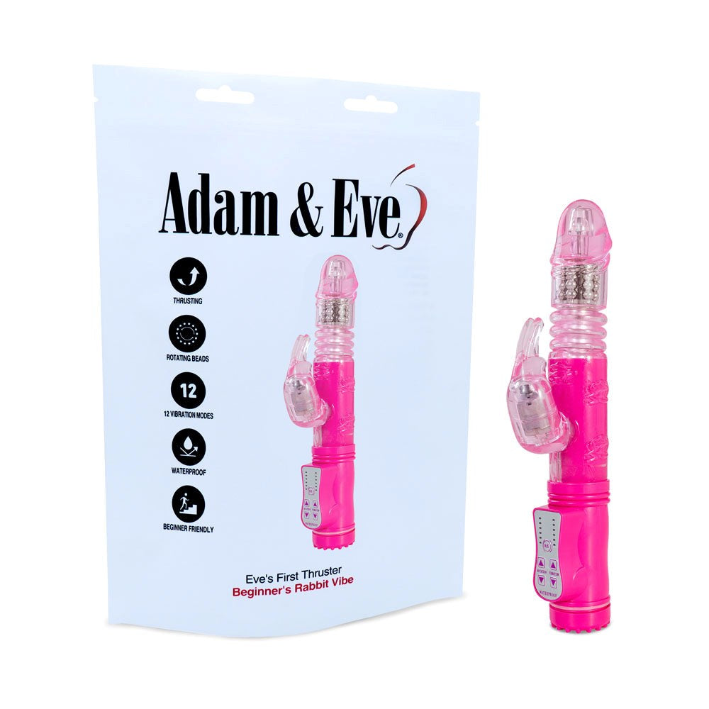 Adam & Eve Eves First Vibrating and Thrusting Rabbit Vibrator Pink Dual Stimulation - - Rabbit Vibrators