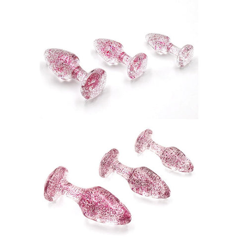 Adam & Eve Glitter Gem 3 Piece Butt Plug Set Pink Progressive Sizes - Butt Plugs