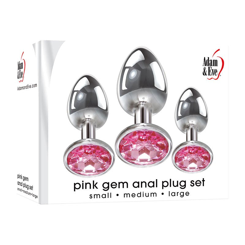 Adam & Eve Pink Gem 3 Sizes Metallic Anal Plug Set Progressive Anal Training - - Butt Plugs