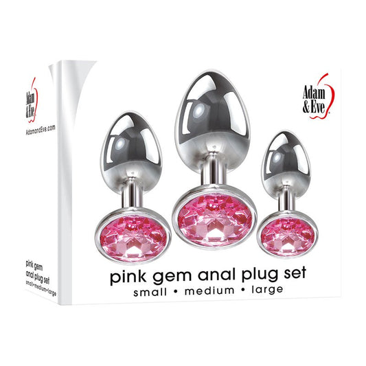 Adam & Eve Pink Gem 3 Sizes Metallic Anal Plug Set Progressive Anal Training - - Butt Plugs