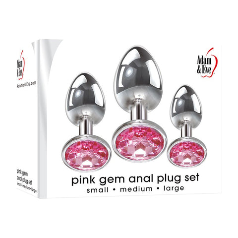 Adam & Eve Pink Gem 3 Sizes Metallic Anal Plug Set Progressive Anal Training - Butt Plugs