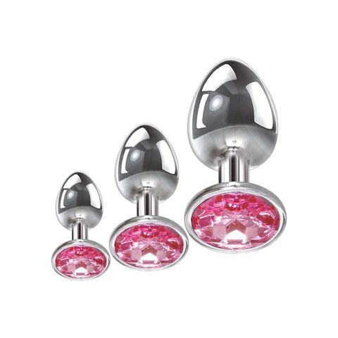 Adam & Eve Pink Gem 3 Sizes Metallic Anal Plug Set Progressive Anal Training - Butt Plugs