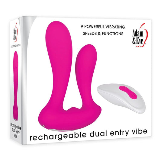 Adam & Eve Rechargeable Dual Entry Remote Vibrator Pink Dual Motor Control - - Remote Control Vibrators