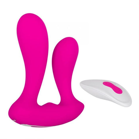 Adam & Eve Rechargeable Dual Entry Remote Vibrator Pink Dual Motor Control - Remote Control Vibrators