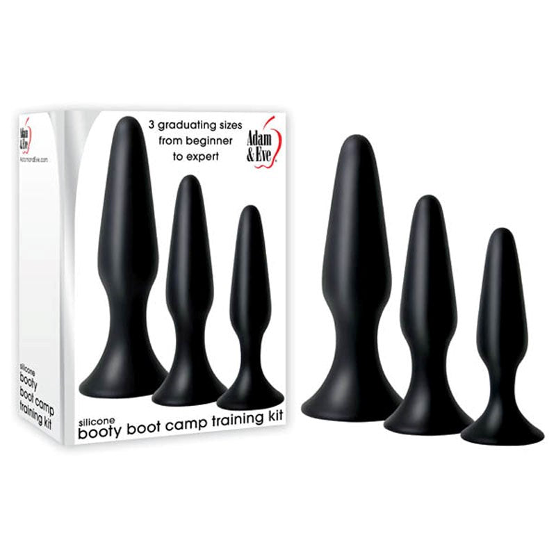 Adam & Eve Silicone Booty Boot Camp 3 Size Anal Training Kit Black Progressive Anal Training - - Butt Plugs