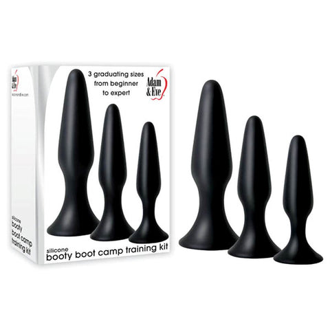 Adam & Eve Silicone Booty Boot Camp 3 Size Anal Training Kit Black Progressive Anal Training - Butt Plugs