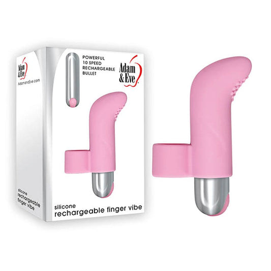 Adam & Eve Silicone USB Rechargeable Finger Vibrator Pink with 10 Patterns - - Finger and Tongue Vibrators