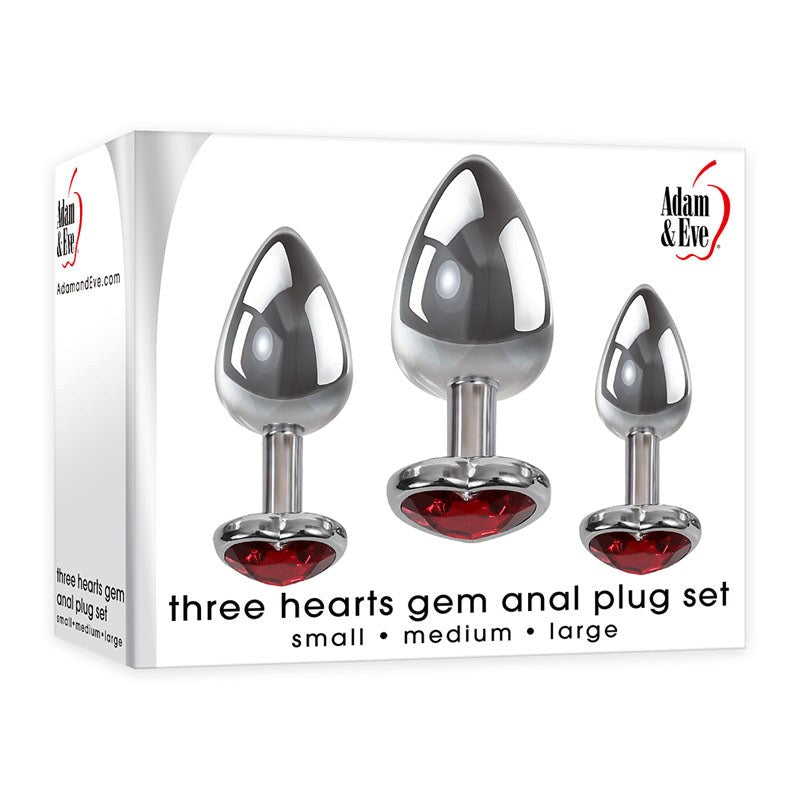 Adam & Eve Three Hearts Gem Metallic Anal Plug Set with Progressive Sizes - - Butt Plugs