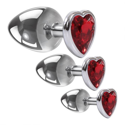 Adam & Eve Three Hearts Gem Metallic Anal Plug Set with Progressive Sizes - Butt Plugs