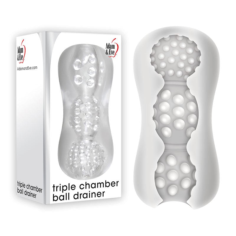 Adam & Eve Triple Chamber Ball Drainer Male Masturbator Sleeve Clear - - Masturbators and Strokers