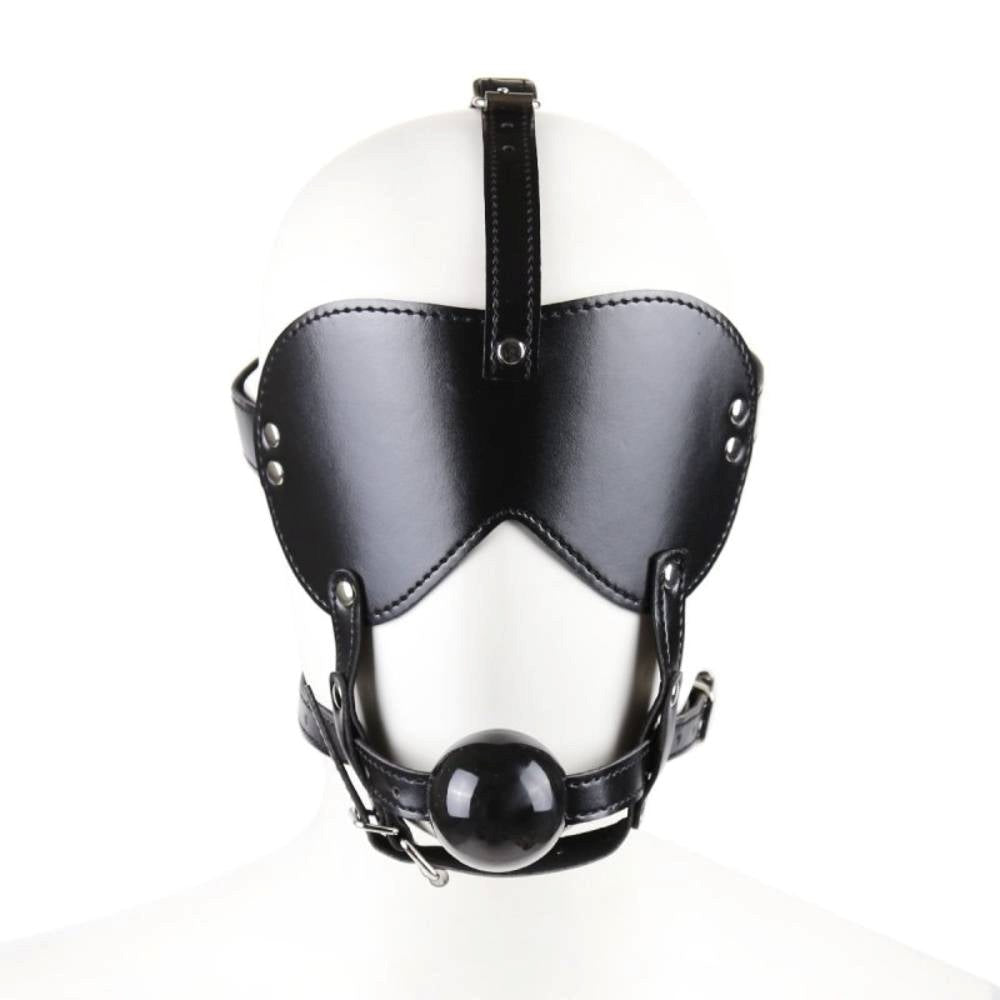 BDStyle Bondage Gag Harness with Blindfold Premium Leather BDSM System - Bondage Gags and Bits
