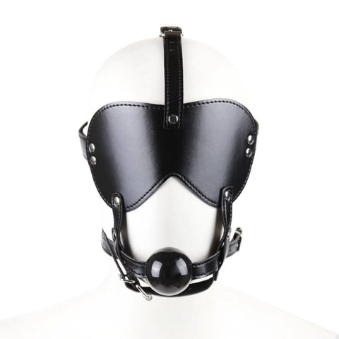 BDStyle Bondage Gag Harness with Blindfold Premium Leather BDSM System - Bondage Gags and Bits