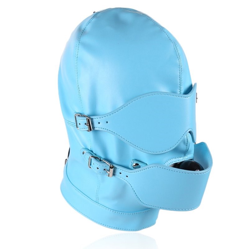 BDStyle Faux Leather Full Mask Eyes & Mouth Hood Premium Sensory Deprivation - Blindfolds And Masks