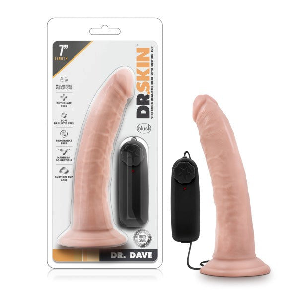 Blush Novelties Dr Skin Dr Dave Vibrating Dildo Flesh 17.8cm Multi Speed - - Vibrating Dildos