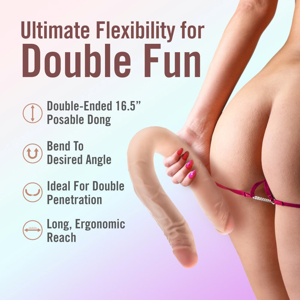 Blush Novelties Dr Skin Plus Posable Double Dong Flesh 42cm Flexible Dildo - Double Ender