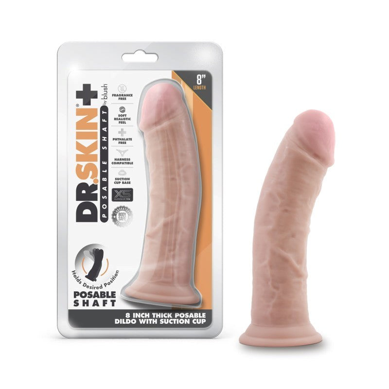 Blush Novelties Dr Skin Plus Thick Posable Dildo Flesh 20.3cm Triple Density - - Realistic Dildos