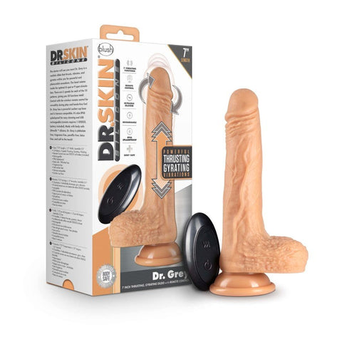Blush Novelties Dr Skin Silicone Dr. Grey Rechargeable Thrusting Dong Flesh - Vibrating Dildos