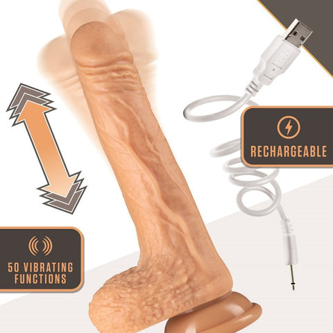 Blush Novelties Dr Skin Silicone Dr. Grey Rechargeable Thrusting Dong Flesh - Vibrating Dildos