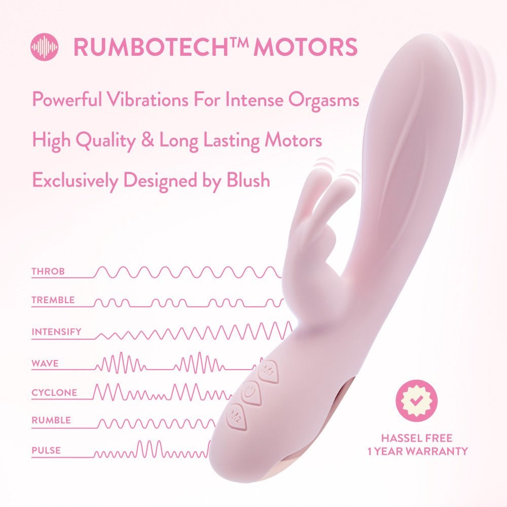 Blush Novelties Morgan USB Rechargeable Rabbit Vibrator Pink Dual Stimulation - Rabbit Vibrators