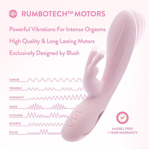 Blush Novelties Morgan USB Rechargeable Rabbit Vibrator Pink Dual Stimulation - Rabbit Vibrators
