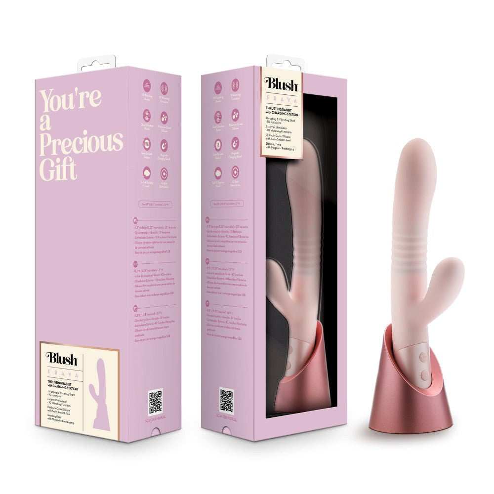 Blush Novelties Fraya USB Rechargeable Thrusting Rabbit Vibrator Pink - - Rabbit Vibrators