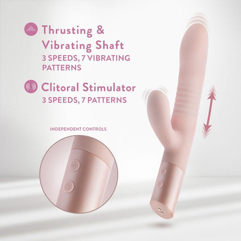 Blush Novelties Fraya USB Rechargeable Thrusting Rabbit Vibrator Pink - Rabbit Vibrators