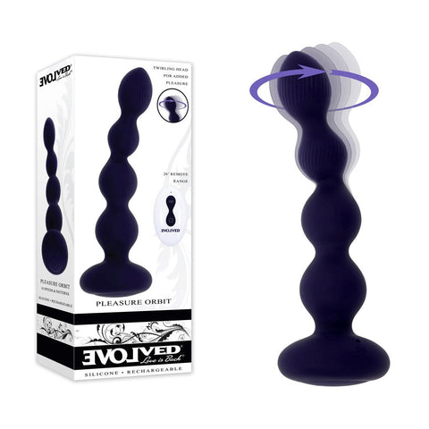 Evolved PLEASURE ORBIT Twirling & Vibrating Anal Beads Remote Control Navy Blue - Anal Beads and Balls