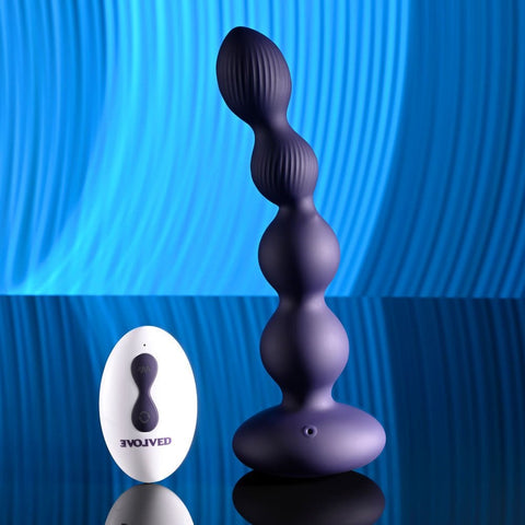 Evolved PLEASURE ORBIT Twirling & Vibrating Anal Beads Remote Control Navy Blue - Anal Beads and Balls