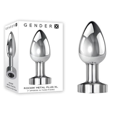 Evolved Gender X ROCKIN USB Rechargeable Vibrating Butt Plug XL Chrome Metal - Butt Plugs