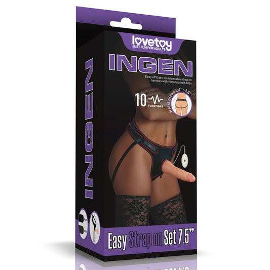 Lovetoy Ingen Vibrating Easy Strap On Set Flesh 19cm with 10 Vibration Modes - - Strap On Sextoys
