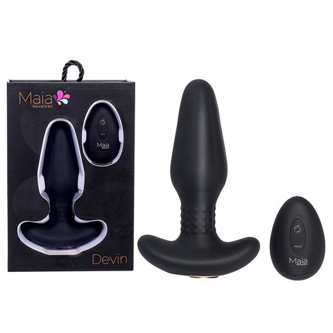 Maia Toys Maia DEVIN USB Rechargeable Vibrating Butt Plug Black Dual Motor - Butt Plugs