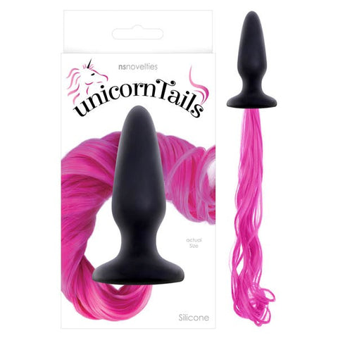 NS Novelties Unicorn Tails Black Butt Plug with Pink Pony Tail Premium Silicone - Butt Plugs