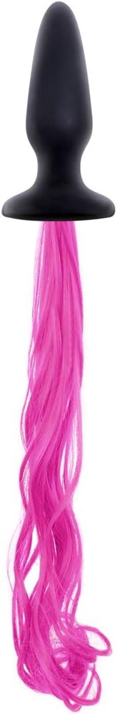 NS Novelties Unicorn Tails Black Butt Plug with Pink Pony Tail Premium Silicone - - Butt Plugs