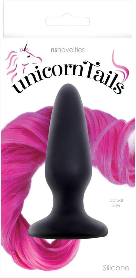 NS Novelties Unicorn Tails Black Butt Plug with Pink Pony Tail Premium Silicone - - Butt Plugs