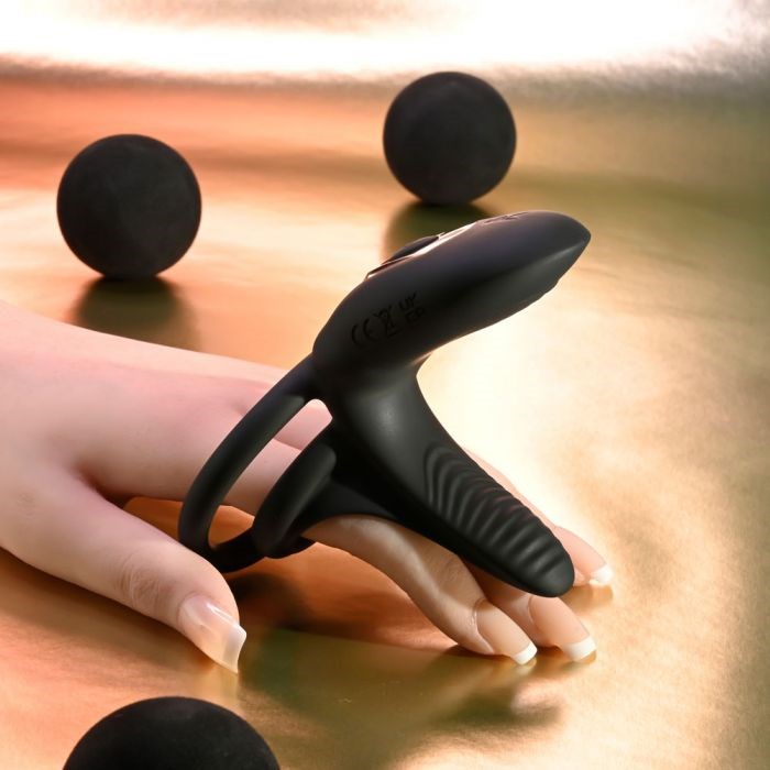 Evolved Playboy Pleasure JUST RIGHT Vibrating Cock Ring Black Dual Ring Design - - Vibrating Cock Rings