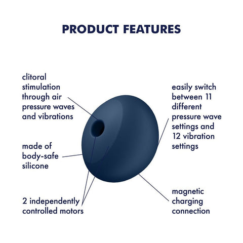 Satisfyer Air Power 4 USB Rechargeable Air Pulse Stimulator Navy Blue Clitoral - Clit Ticklers and Pulsators