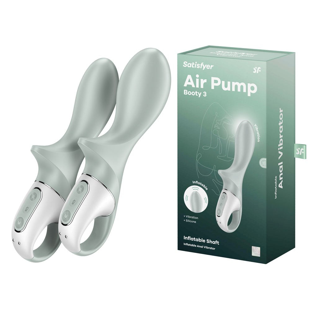 Satisfyer Air Pump Booty 3 Rechargeable Inflatable Anal Vibrator Grey - - Anal Vibrators