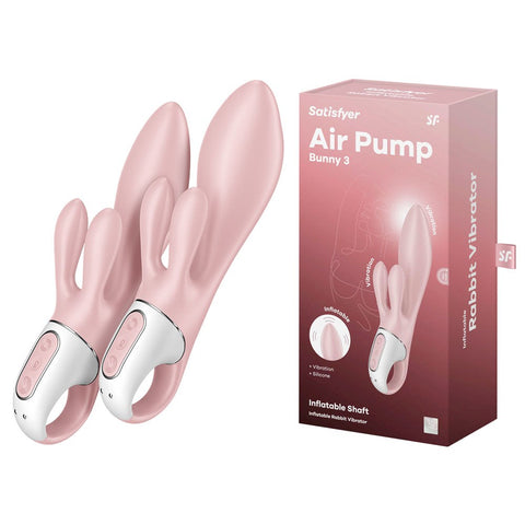 Satisfyer Air Pump Bunny 3 Inflatable Rabbit Vibrator Pink Customizable Shaft - Rabbit Vibrators