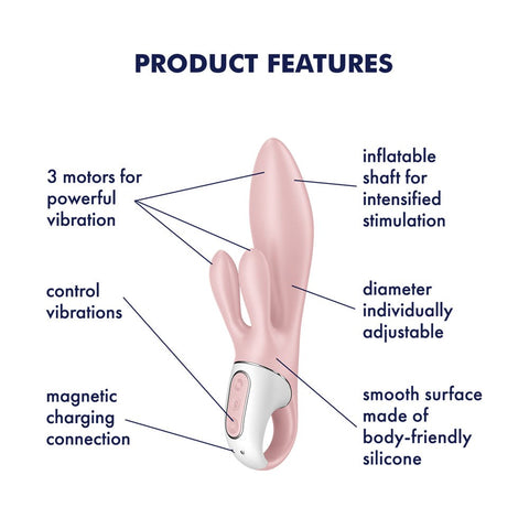 Satisfyer Air Pump Bunny 3 Inflatable Rabbit Vibrator Pink Customizable Shaft - Rabbit Vibrators