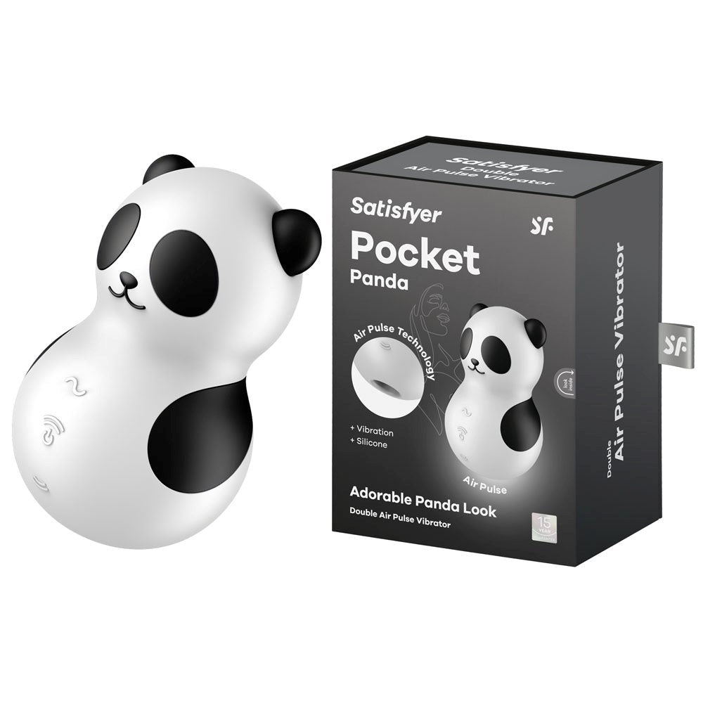 Satisfyer Pocket Panda USB Rechargeable Air Pulse Massager Black - - Clit Ticklers and Pulsators