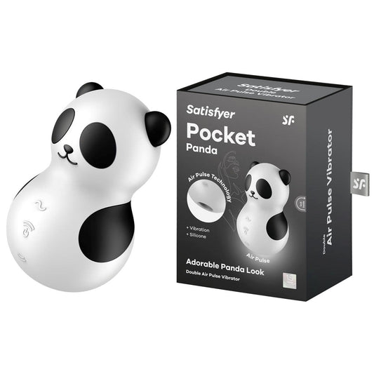 Satisfyer Pocket Panda USB Rechargeable Air Pulse Massager Black - - Clit Ticklers and Pulsators