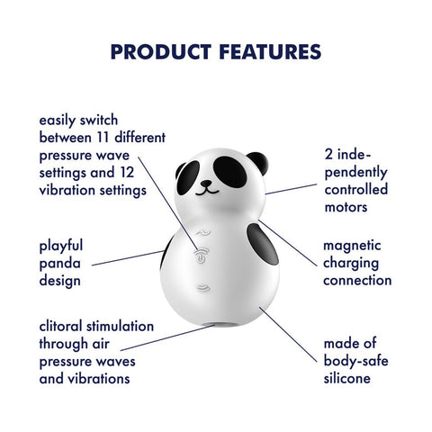 Satisfyer Pocket Panda USB Rechargeable Air Pulse Clitoral Vibrator Black - Clit Ticklers and Pulsators