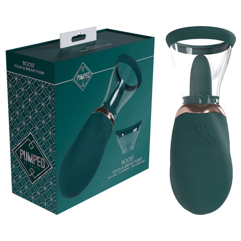 Shots Toys PUMPED Boost Auto USB Rechargeable Vulva & Breast Pump Green - Pussy And Clit Toys