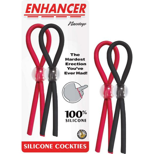 ENHANCER Silicone Adjustable Cockties Red and Black - - Stretchy Cock Rings