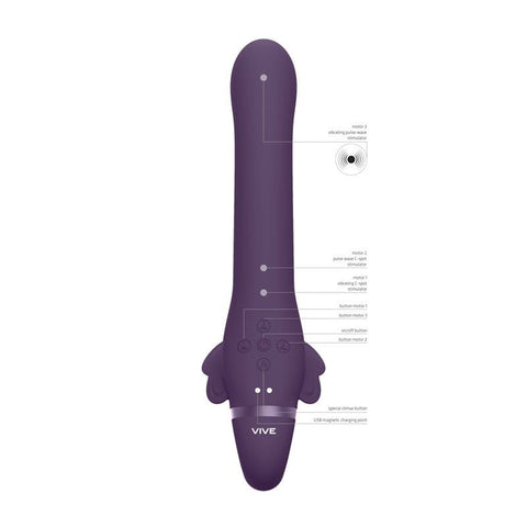 Shots Toys Vive SATU USB Rechargeable Strapless Strap On Vibrator Purple - Strap On Sextoys