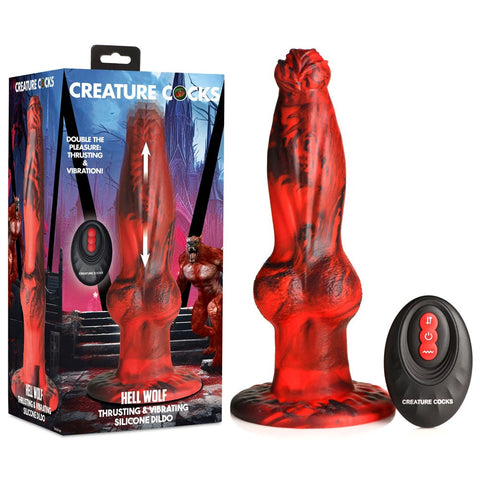 XR Brands Creature Cocks Hell Wolf Thrusting Fantasy Dildo Red 22cm Remote - Vibrating Dildos