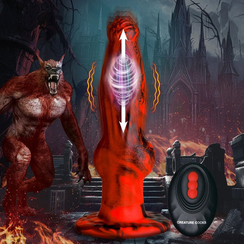 XR Brands Creature Cocks Hell Wolf Thrusting Fantasy Dildo Red 22cm Remote - Vibrating Dildos
