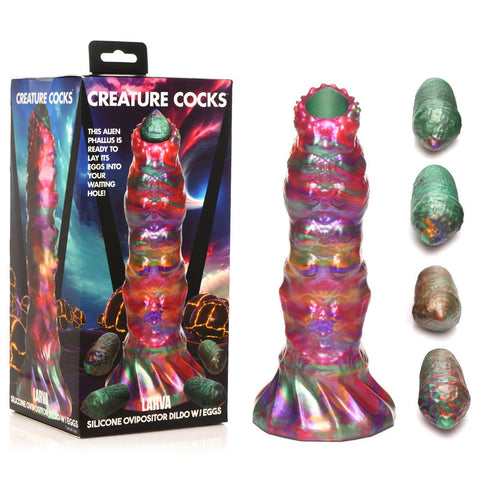 XR Brands Creature Cocks Larva Coloured Silicone Fantasy Dildo with Eggs 22.9cm - Realistic Dildos