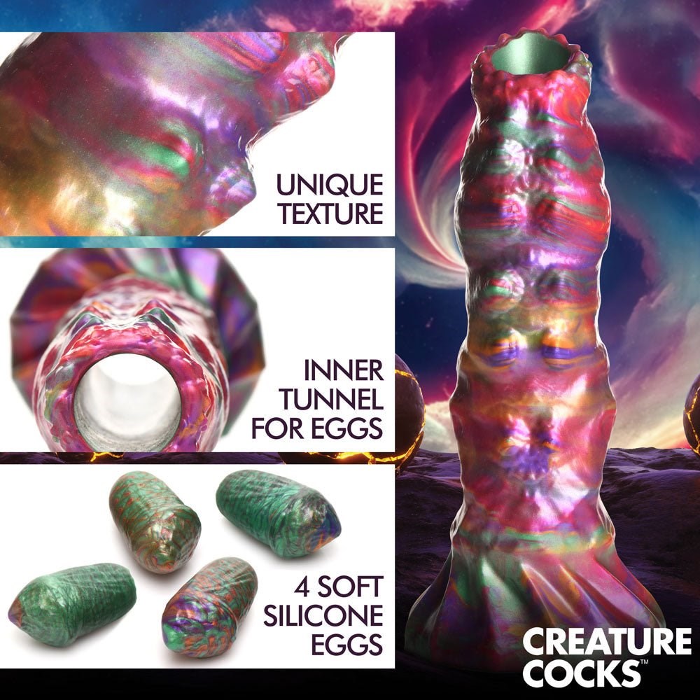 XR Brands Creature Cocks Larva Coloured Silicone Fantasy Dildo with Eggs 22.9cm - - Realistic Dildos