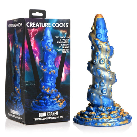 XR Brands Creature Cocks Lord Kraken Fantasy Tentacle Dildo Blue 21cm Spiral - Realistic Dildos